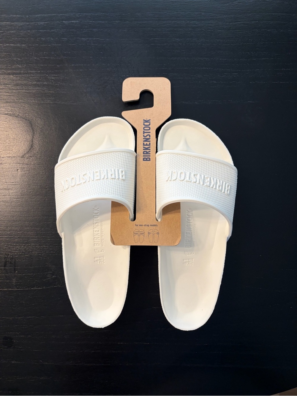 NWOT Birkenstock White Slide Sandals with Embossed Logo